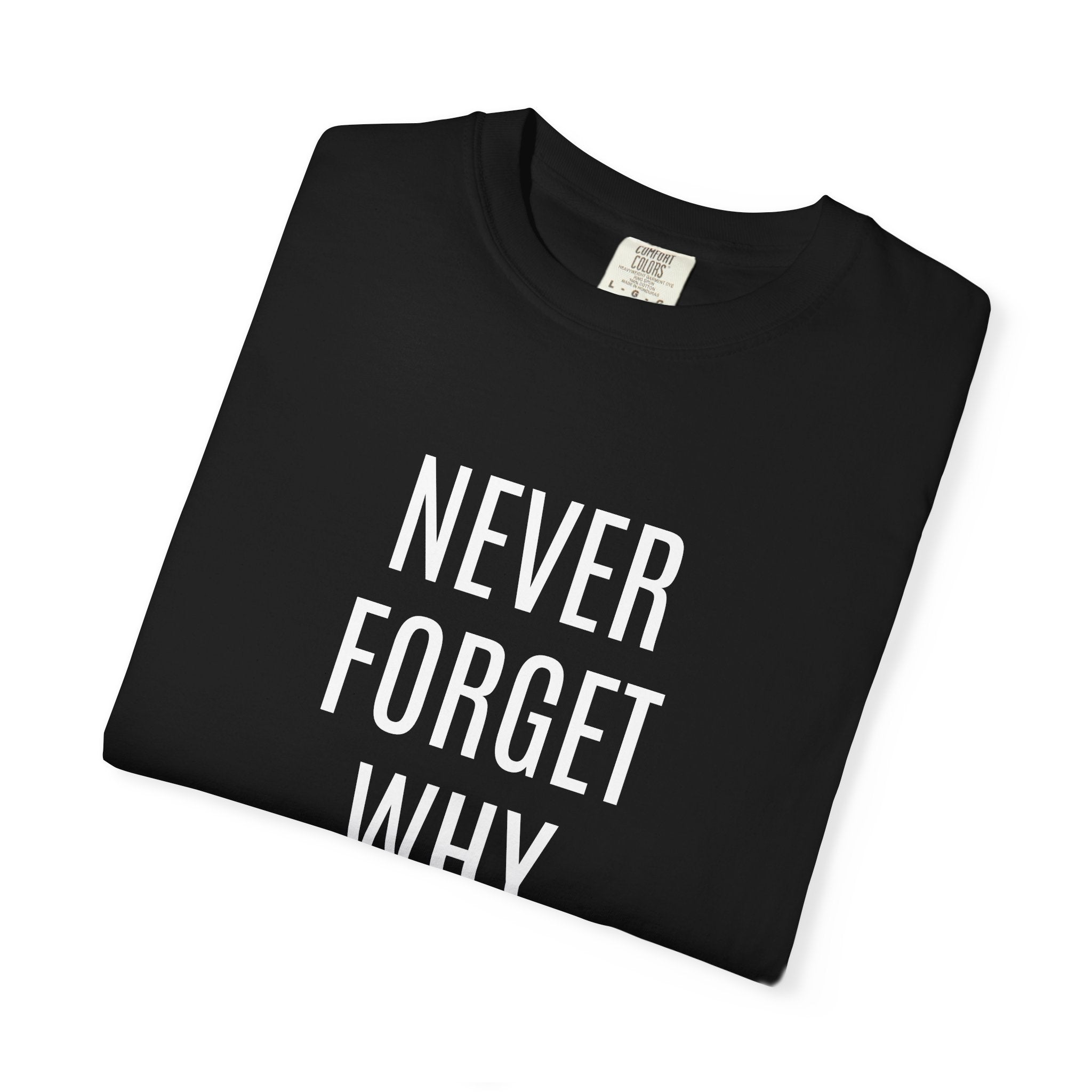 Never Forget Why You Started T‑Shirt — Motivational Graphic Tee