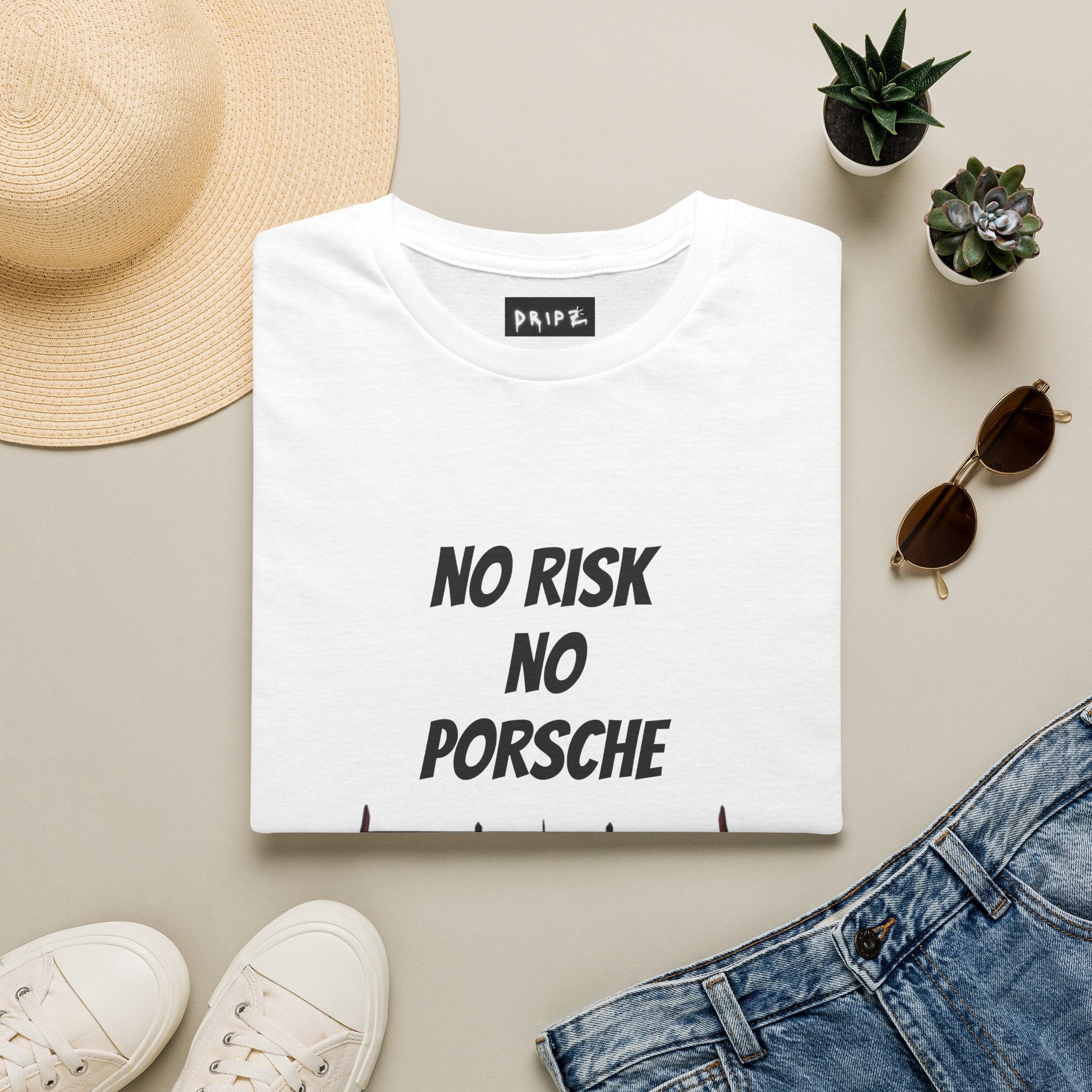 No Risk No Porsche T-Shirt | Race Car Rear View, Red Taillight