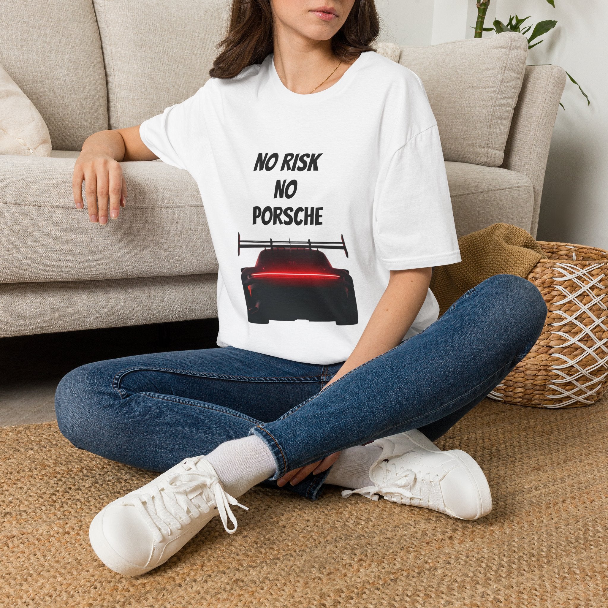 No Risk No Porsche T-Shirt | Race Car Rear View, Red Taillight