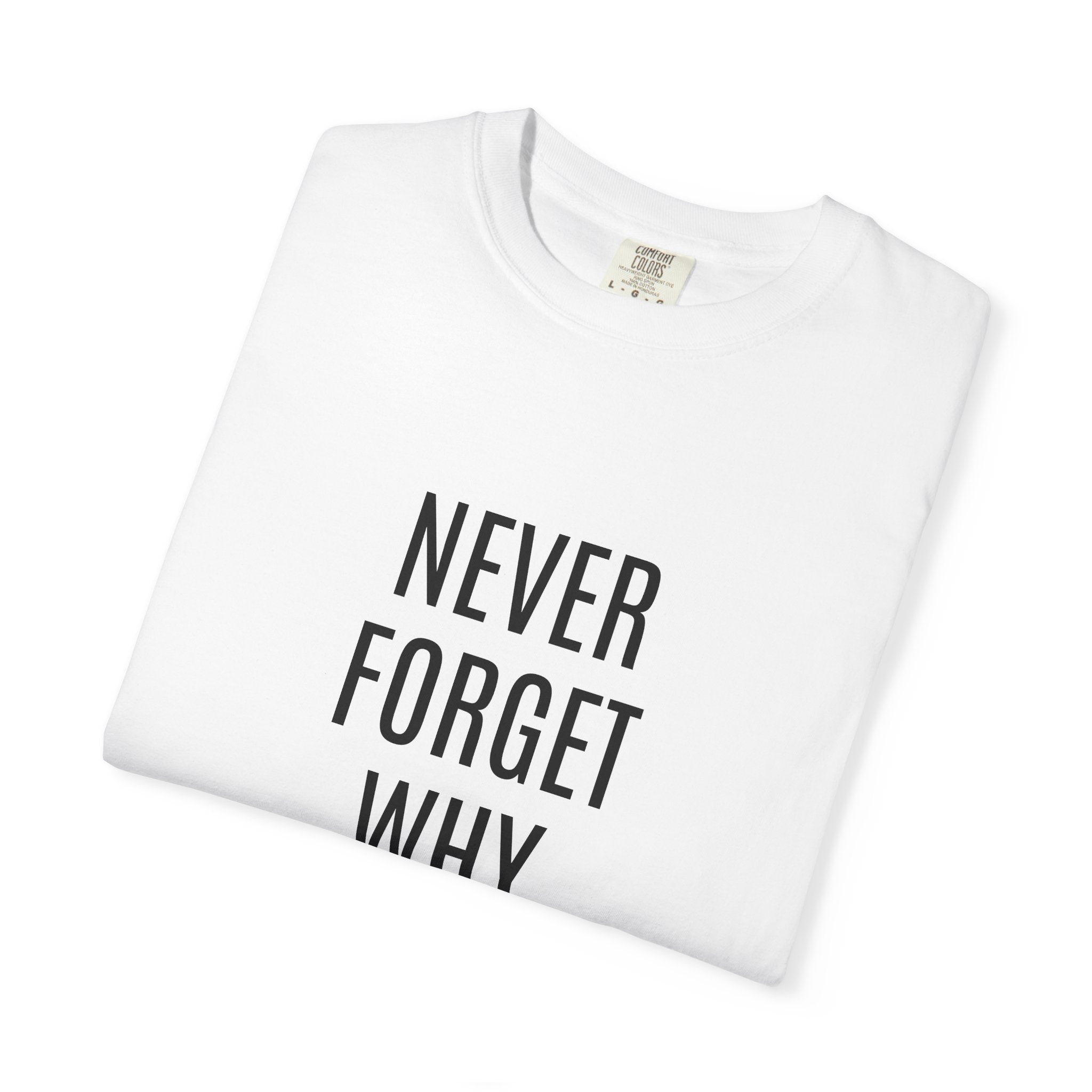Never Forget Why You Started T‑Shirt — Motivational Graphic Tee