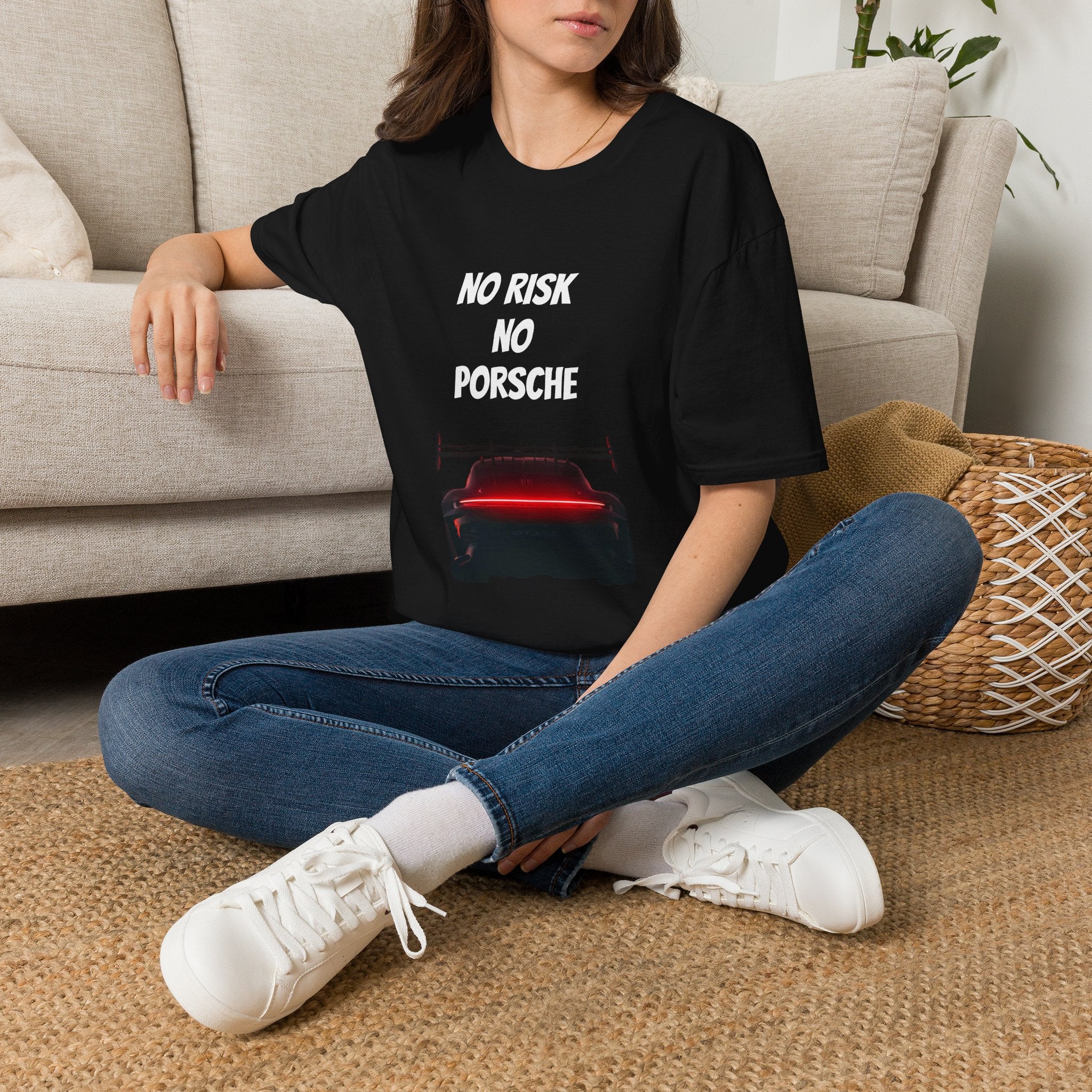 No Risk No Porsche T-Shirt | Race Car Rear View, Red Taillight