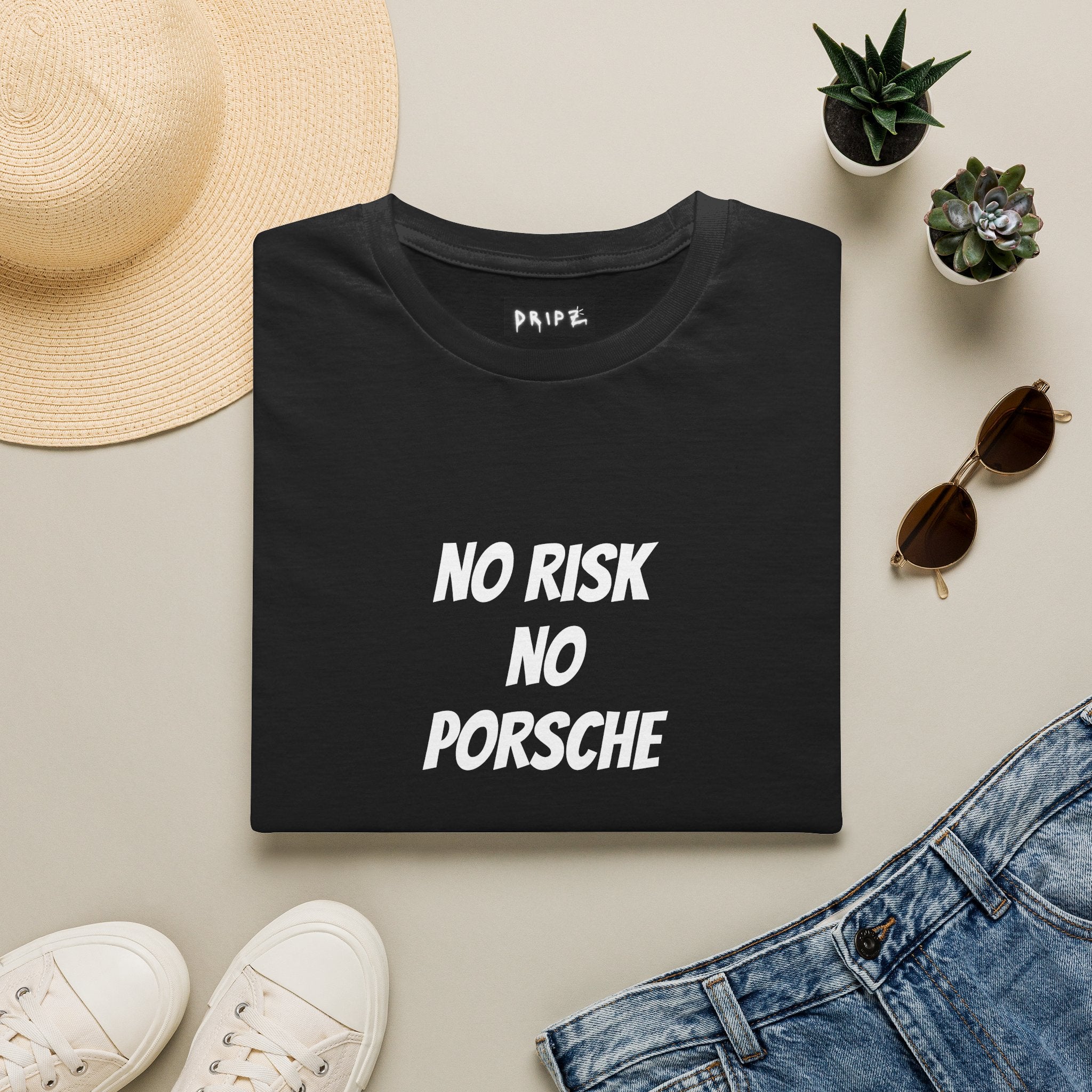 No Risk No Porsche T-Shirt | Race Car Rear View, Red Taillight