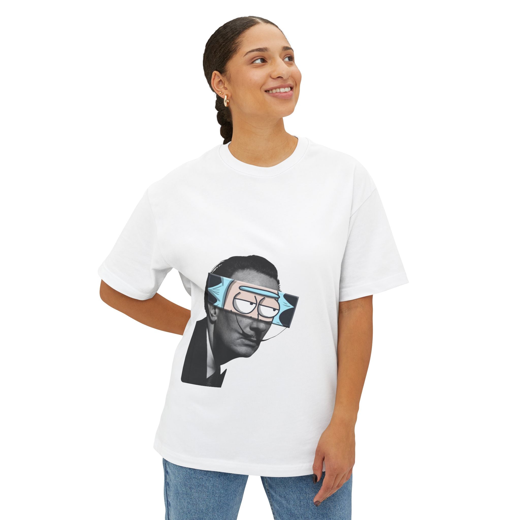 Surrealist Portrait with Cartoon Glasses Tee | Dali Illustration Shirt